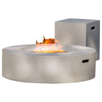 GDF Studio Hearth Circular 50K BTU Gas Fire Pit Table With Tank Holder, White