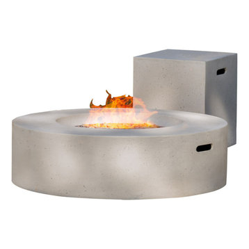 GDF Studio Hearth Circular 50K BTU Outdoor Gas Fire Pit Table, Light Gray