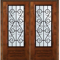 Prehung Double Door 80 Alder St. Charles 3/4 Lite Wrought Iron - Front Doors