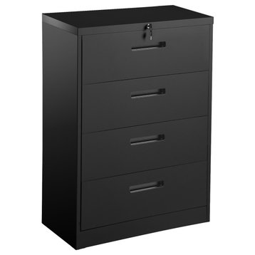 Home Office Lateral File Cabinet, Metal Steel Filing Cabinet With Lock, Black