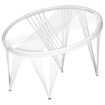 Contemporary Launchpad Chair, Round Metal Frame With Woven Silicone Cords, White