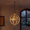 Rustic Weathered Wood Globe Chandelier Metal Crystal Ceiling Light, Small