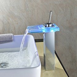 Waterfall Color Changing LED Bathroom Sink Faucet Tall T0818-1HF - Bathroom Sink Faucets