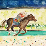 Betsy Drake - Derby Winner Door Mat 30x50 - These decorative floor mats are made with a synthetic, low pile washable material that will stand up to years of wear. They have a non-slip rubber backing and feature art made by artists Dick Hamilton and Betsy Drake of Betsy Drake Interiors. All of our items are made in the USA. Our small door mats measure 18x26 and our larger mats measure 30x50. Enjoy a colorful design that will last for years to come.