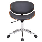 Armen Living - Daphne Office Chair, Chrome With Gray Faux Leather and Veneer Back - Our Daphne Office Chair features a walnut veneer finish seat and grey Leatherette. The cushioning provides both stability and comfort, and the 360 degree swivel makes maneuvering the chair easy around the office. Black plastic caster wheels are affixed to the bottom of a chrome-plated steel base and adjustable height gas piston. This mid-century and modern design mix adds a unique style to your office and breaks the rules of typical office seating.