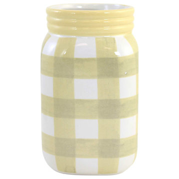 Tabletop Plaid Container Jar Dolomite Planter Utensil Holder A7000 Yellow