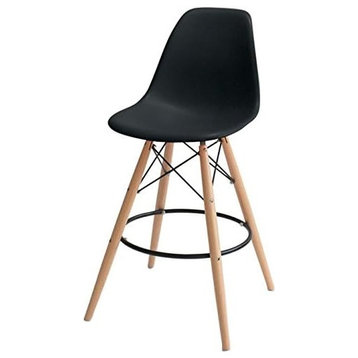Modern Bar Stool, Natural Legs With Ring Footrest and Molded Plastic Seat