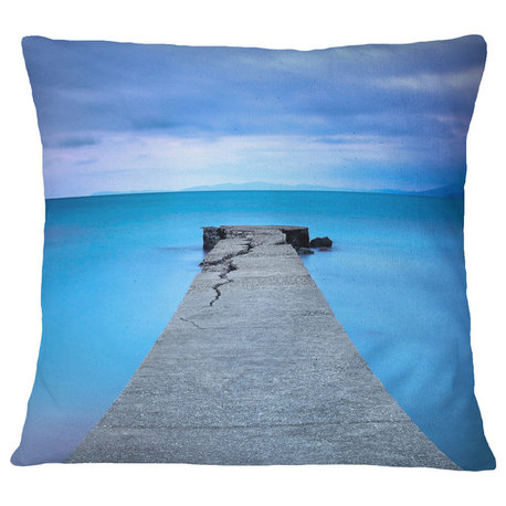 Broken Concrete Jetty Seascape Throw Pillow, 16"x16"