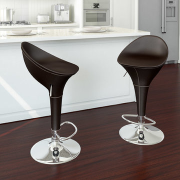 Round Styled Adjustable Bar Stool, Espresso Black Leatherette, Set of 2