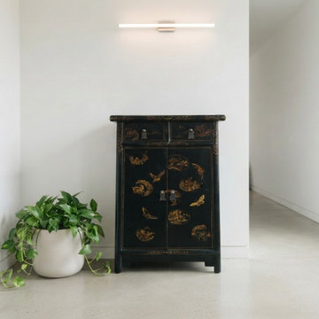 Distressed Black Golden Floral Graphic Tall Side End Table Cabinet ws4992