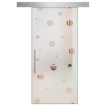 Sliding Glass Door With Sandblasted Designs ALU100, Right, 30"x81", Recessed Grip