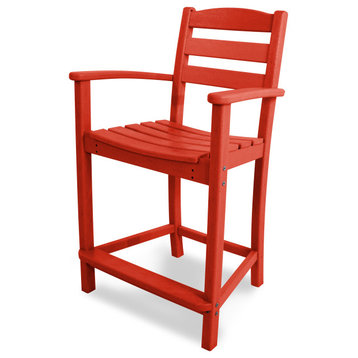 Polywood La Casa Cafe Counter Arm Chair, Sunset Red