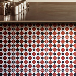 Moroccan Mosaic & Tile House - 8"x8" Ait Baha Handmade Cement Tile, Red/Black, Set of 12 - Wall And Floor Tile