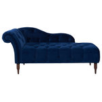 Jennifer Taylor Home - Velvet Tufted Roll Back Chaise Lounge, Navy Blue, RAF - Sweeten any space with an elegantly tufted accent chaise lounge in a beautiful, luxe navy blue velvet. Create a design moment in your entryway or living room with this sophisticated one-arm bench or in your bedroom as an end-of-the-bed loveseat. The rolled back and gently curved arm elevate a simple silhouette into an eye-catching chaise. The attention to detail in this simple yet classy accent piece is a designer-inspired touch for any home.