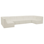 Meridian Furniture - Relax Velvet Upholstered 7-Piece U-Shaped Modular Sectional, Cream - Bolster a contemporary vibe in your living room with this Relax cream modular sectional. Soft cream velvet upholstery offers delicate comfort, making this sectional cozy for anyone who sits in it. Biscuit tufting gives this sectional texture and a modern style, adding extra comfort and elegance to your living space. It's modular design allows you to create infinite configurations, making it a versatile piece to add to your home. A latch underneath the sectional makes it easy to attach to other pieces.