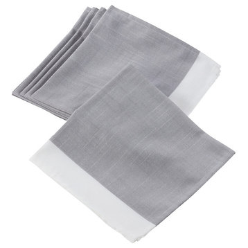 Grey and White Two Tone Banded Border 20"X20" Dinner Napkins, Set of 4