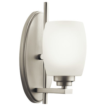 Wall Sconce 1-Light, Brushed Nickel/White Glass, Incandescent