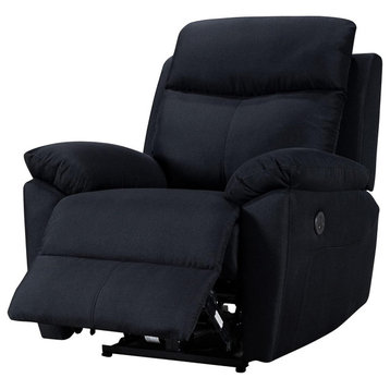 Power Recliner Chair, Cushioned Linen Seat With USB Port, Charcoal Black