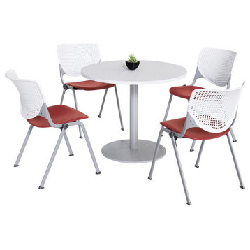 KFI 42" Round Dining Table - White Top - Kool Chairs - White/Coral