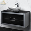 Danya Leather Vanity, Black and Silver, 40", Single Sink, Wall-mounted