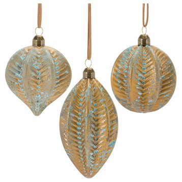 Distressed Ribbed Glass Ornament, 12-Piece Set