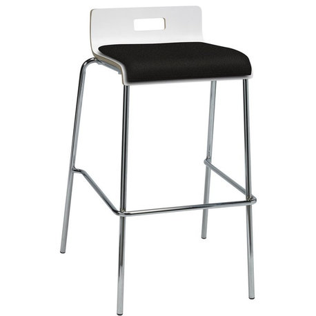 KFI JIVE 30" Stylish Wooden Low Back Fabric Seat Bar Stool in White and Tuxedo