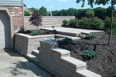 Example of a mid-sized classic side yard brick patio design in Other