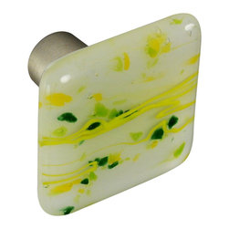 CKP - Art Glass Knob, Spring Green Confetti, Dull Brushed Nickel Base - Cabinet And Drawer Knobs