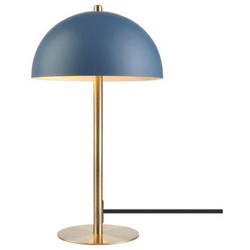 Luna 15" Matte Blue Desk Lamp With Matte Brass Accents