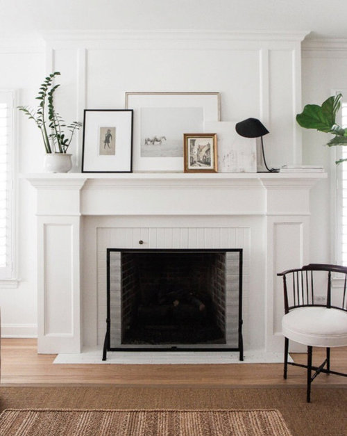 Furniture in front of fireplace...?