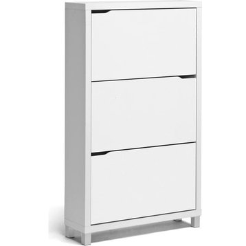 Simms Modern Shoe Cabinet - White, Medium, 3 Drawer