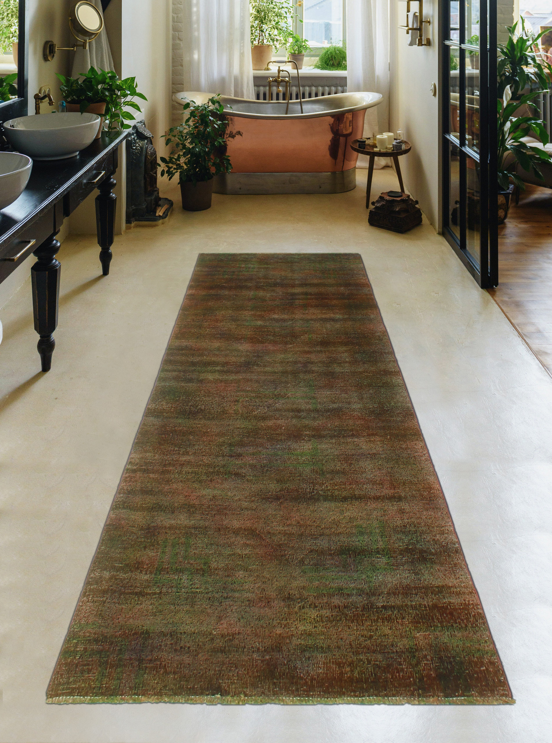Angelique Rugs Vintage Distressed Rainbow-dyed Angeliqu Orange Rug, 3'4 x 9'10 ...