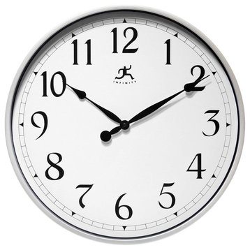 18" Round Wall Clock, Silver Finish Case over a Wall Clock