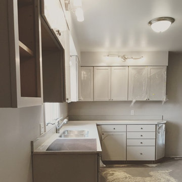 Innocence over Gray Cabinets
