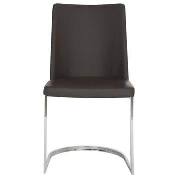 Tedra 18"H Leather Side Chair, Set of 2, Brown/Chrome