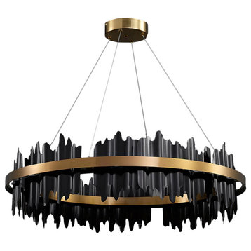 Modern Creative Circular Chandelier for Living Room, Dining Room, Black, 1 Ring - 31.5''