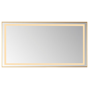 Horizontal Rectangular LED Wall Mount Bathroom Mirror, Gold, 60"