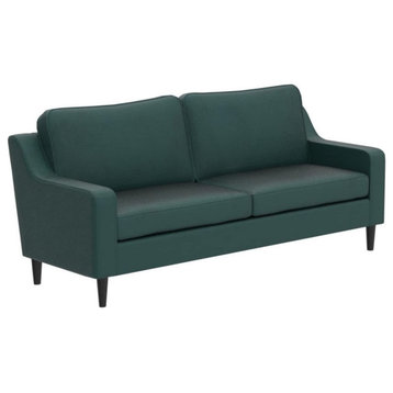 Traditional Sofa, Tapered Legs & Cushioned Seat With Scooped Arms, Green
