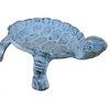 Rustic Dark Blue Whitewashed Cast Iron Standing Turtle Plate 9'', Turtle