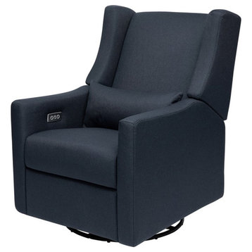 Bowery Hill Modern Fabric Swivel Glider Recliner with USB in Navy