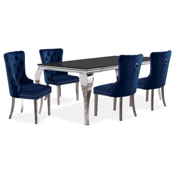 Furniture of America Edi Metal 5-Piece Dining Table Set in Black and Blue
