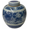 Oriental Hand-paint Flower Graphic Blue White Porcelain Ginger Jar Hws1704