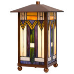 Cal Lighting - Tiffany Lantern Lamp - Add a touch of color to your décor with this this Art color glass tiffany lamp. It features a stained glass mission style finish with a metal frame and light house design. The lamp is set on decorative balled feet for an extra touch of elegance.