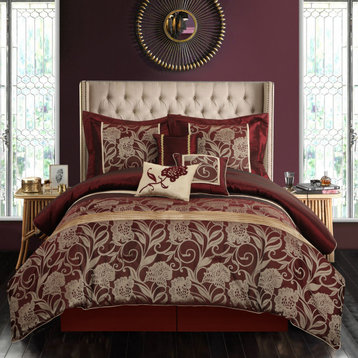 Mollybee 7-Piece Bedding Comforter Set, Burgundy, Queen