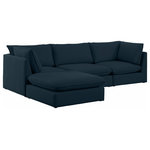 Meridian Furniture - Mackenzie Linen Textured Fabric 4-Piece Modular L-Shaped Sectional, Navy - Mix and match the pieces from the Mackenzie series to create a beautiful seating group that's perfect for the whole gang. These exceptionally crafted sofas, sectionals, and other components are meant to be put together into an infinite number of configurations based on your particular needs and space requirements. Each is upholstered from top to bottom in soft durable linen textured in your choice of colors. Attach the pieces of your choice easily thanks to the included attachment latches.