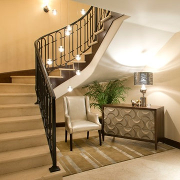 Robeson Design Entry Way with Bocci Balls and Furniture Storage Idea