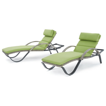 Cannes 2 Piece Aluminum Outdoor Patio Chaise Lounge Chairs, Ginkgo Green
