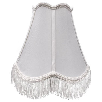 Silk Scalloped Bell 10 Inch Washer Lamp Shade with Fringe, White