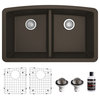 Karran Undermount Quartz 32" 50/50 Double Bowl Kitchen Sink Kit, Brown