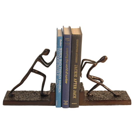2-Piece Men Pushing Metal Bookend Set